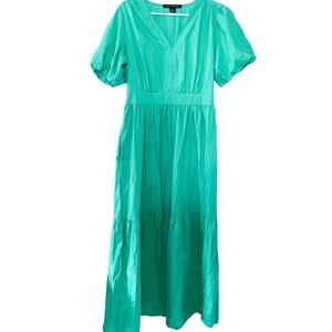 French Connection Kelly Green Puff Sleeve Maxi Dress Size Medium